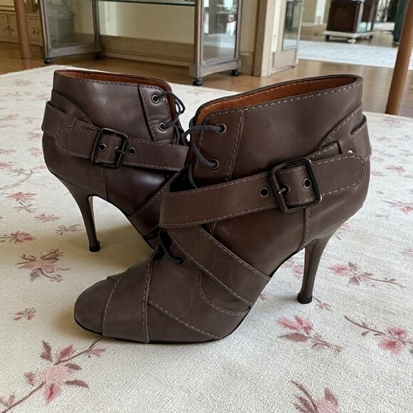 GIVENCHY Brown Leather Buckle Ankle Boots Size 37 / US 7 - Picture 1 of 10